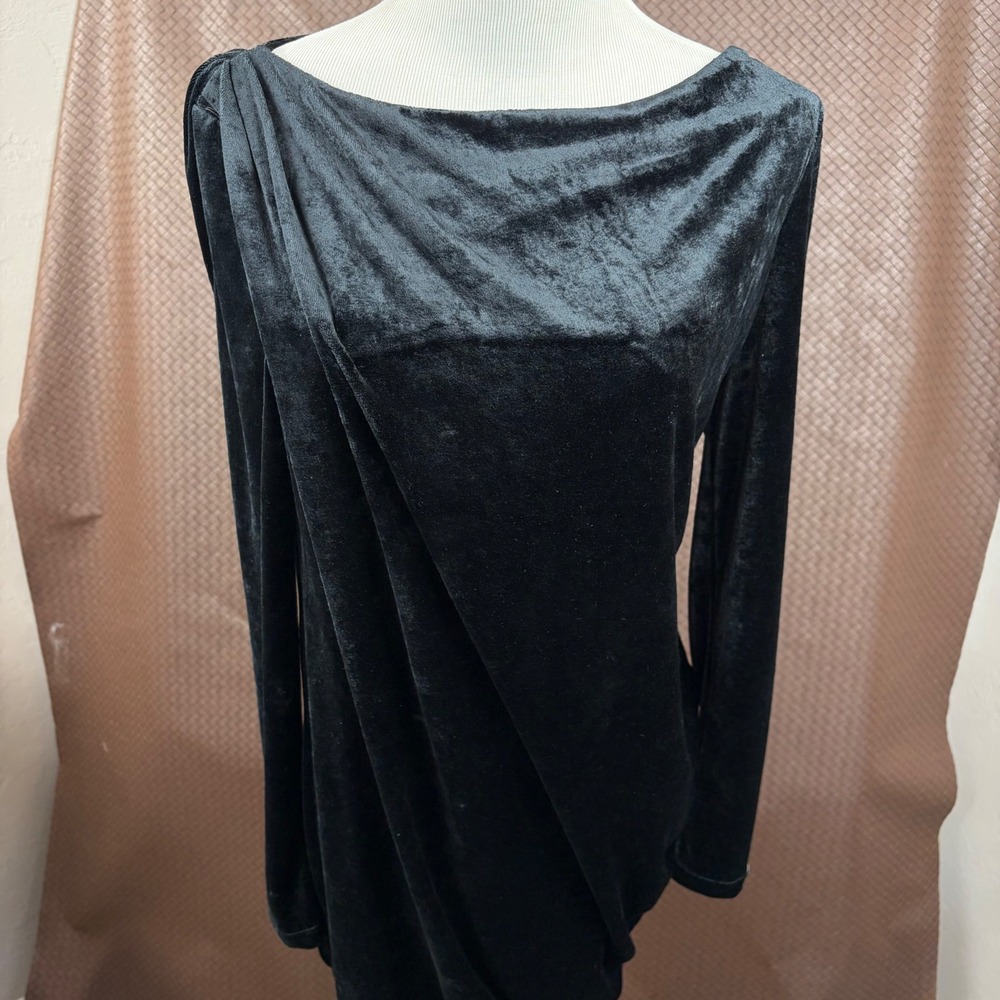 Juicy Couture Black Velvet Draped Boat‎ Neck Mini Dress Long Sleeve Size S